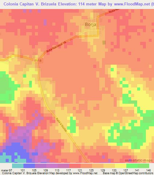 Colonia Capitan V. Brizuela,Paraguay Elevation Map