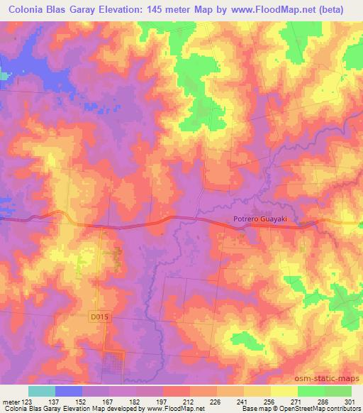 Colonia Blas Garay,Paraguay Elevation Map