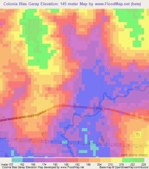 Colonia Blas Garay,Paraguay Elevation Map