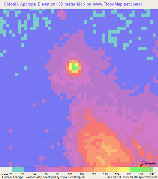Colonia Aparypa,Paraguay Elevation Map