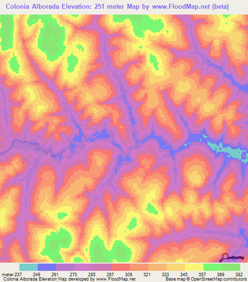 Colonia Alborada,Paraguay Elevation Map