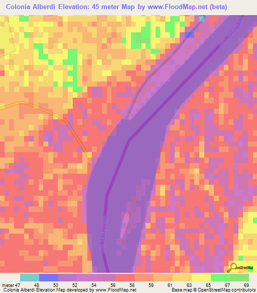 Colonia Alberdi,Paraguay Elevation Map