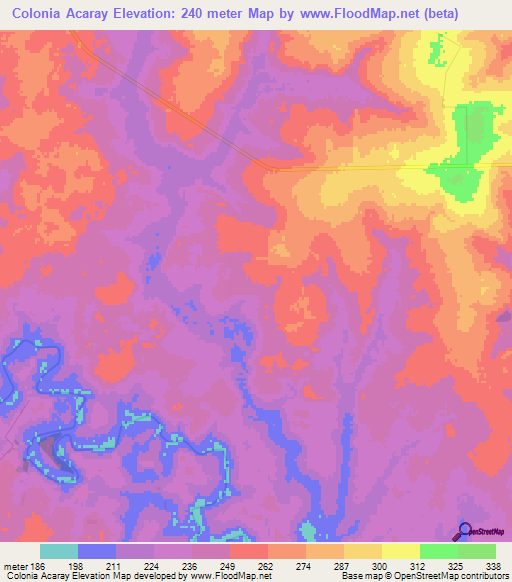 Colonia Acaray,Paraguay Elevation Map