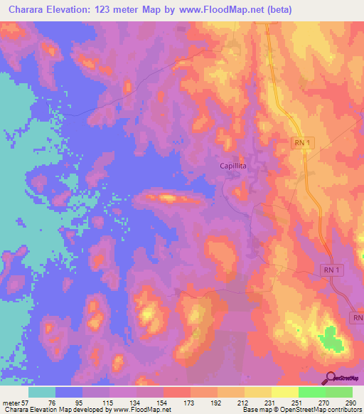 Charara,Paraguay Elevation Map