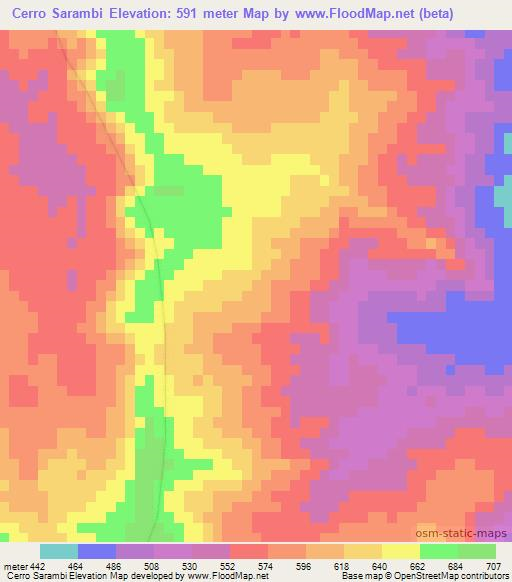 Cerro Sarambi,Paraguay Elevation Map