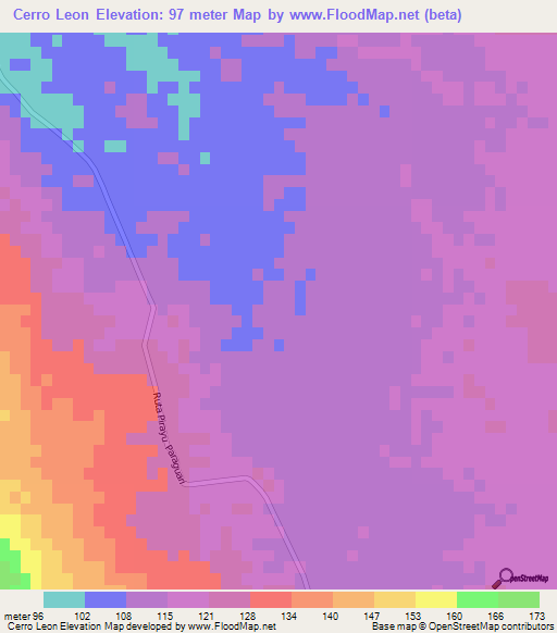 Cerro Leon,Paraguay Elevation Map