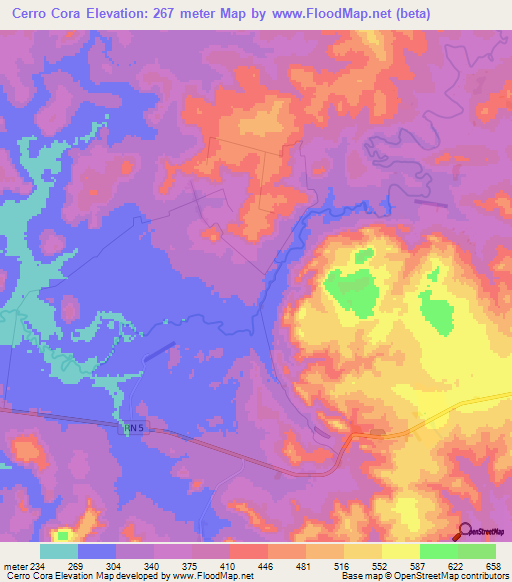 Cerro Cora,Paraguay Elevation Map