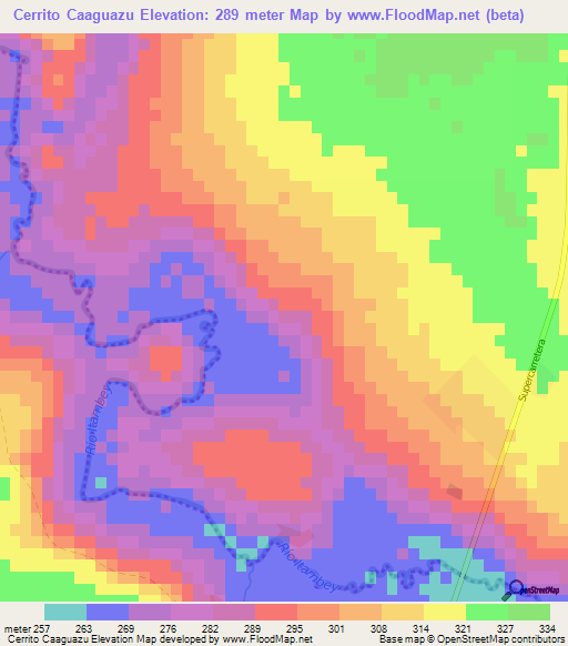 Cerrito Caaguazu,Paraguay Elevation Map