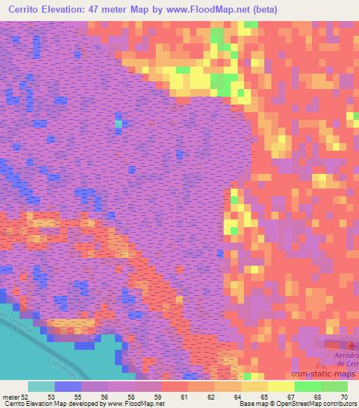 Cerrito,Paraguay Elevation Map