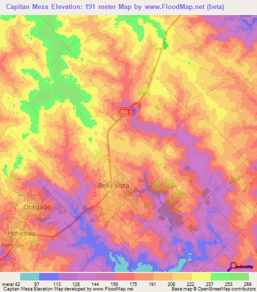 Capitan Meza,Paraguay Elevation Map
