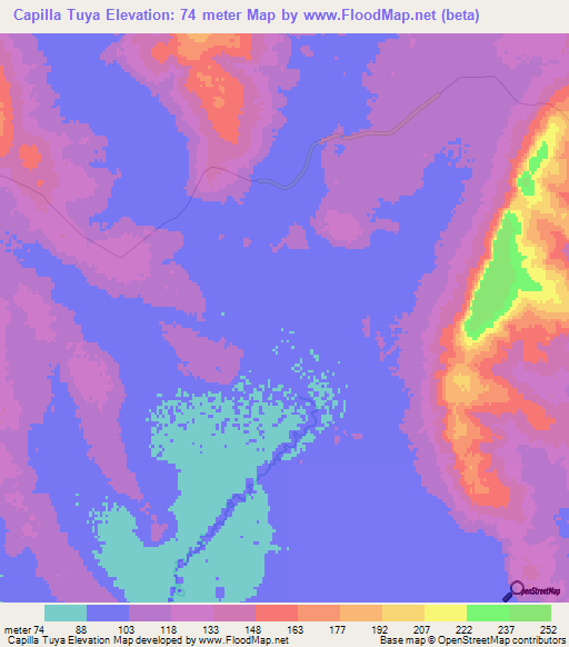 Capilla Tuya,Paraguay Elevation Map