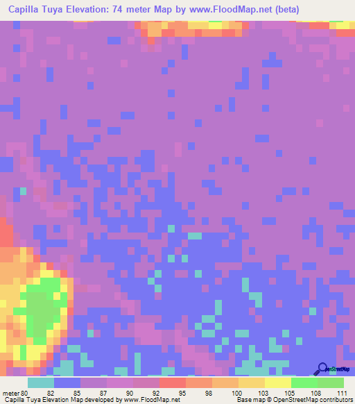 Capilla Tuya,Paraguay Elevation Map