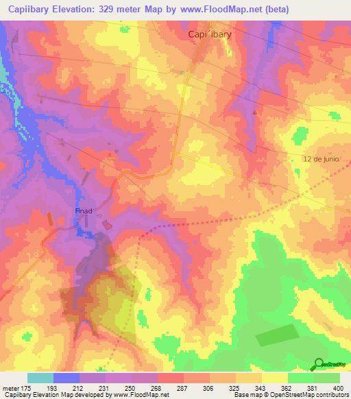 Capiibary,Paraguay Elevation Map