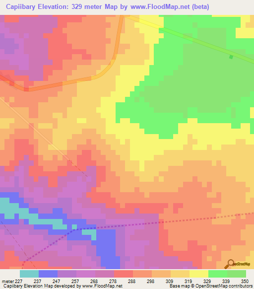 Capiibary,Paraguay Elevation Map