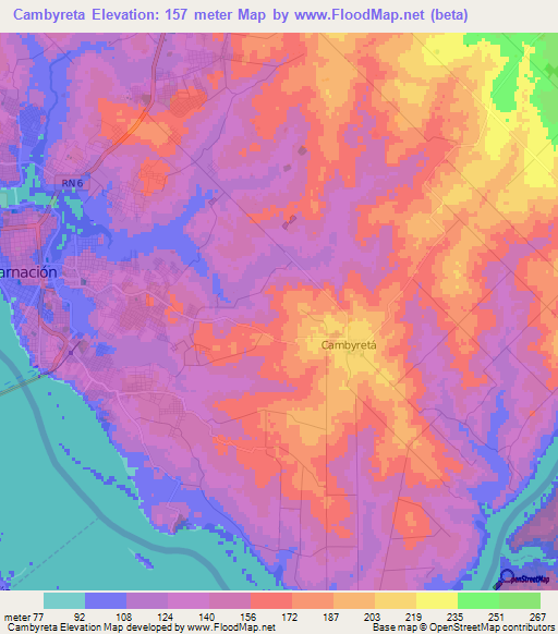 Cambyreta,Paraguay Elevation Map
