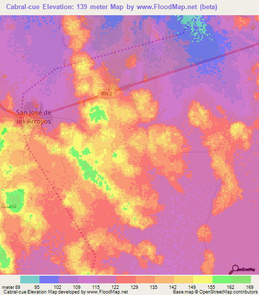 Cabral-cue,Paraguay Elevation Map