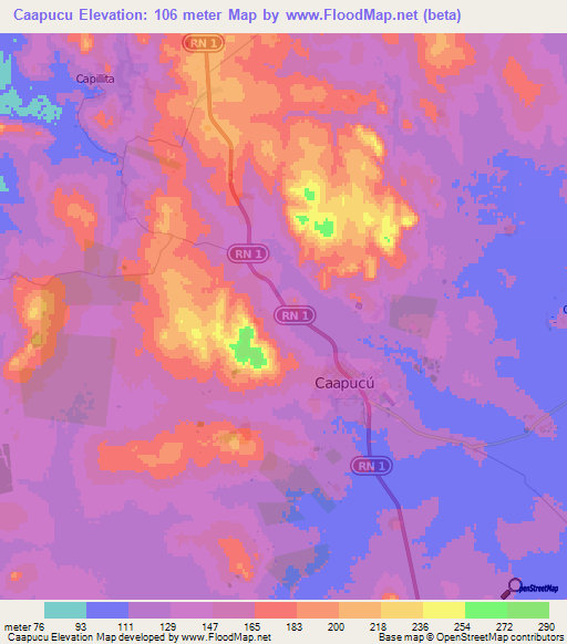 Caapucu,Paraguay Elevation Map