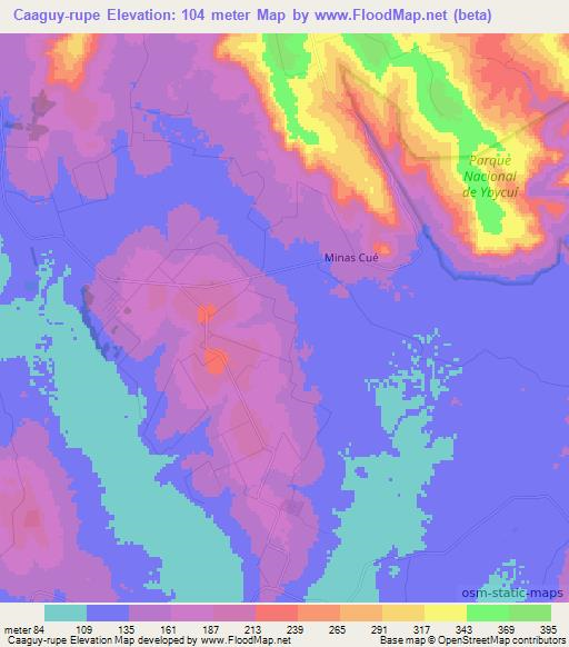 Caaguy-rupe,Paraguay Elevation Map