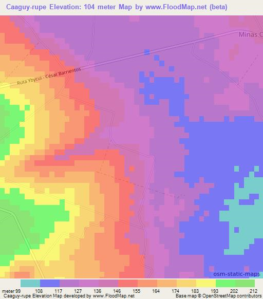 Caaguy-rupe,Paraguay Elevation Map