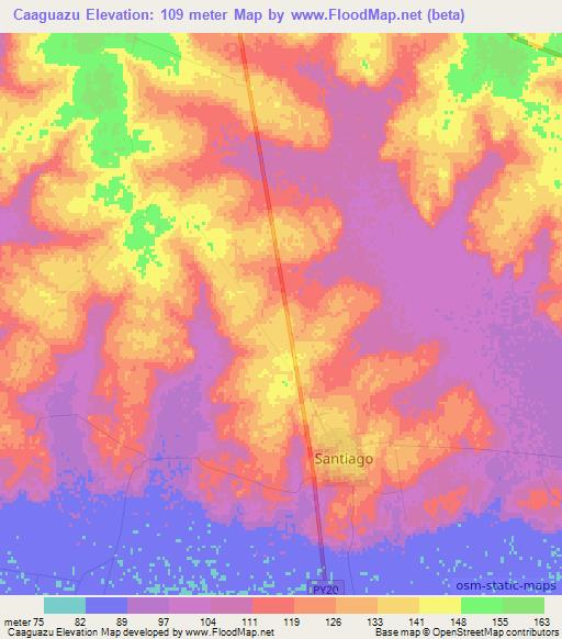 Caaguazu,Paraguay Elevation Map