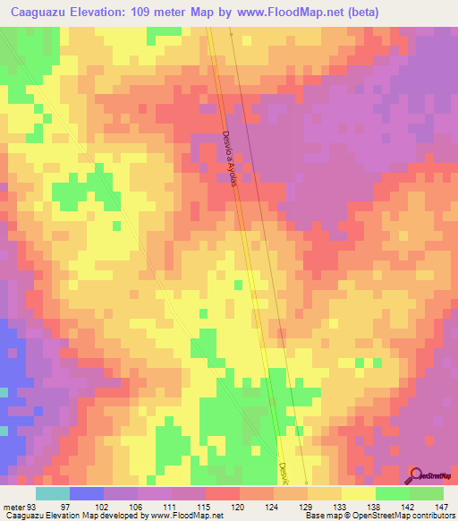 Caaguazu,Paraguay Elevation Map