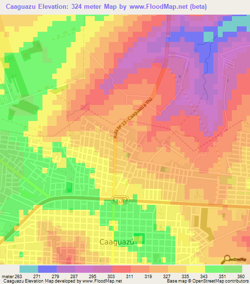 Caaguazu,Paraguay Elevation Map
