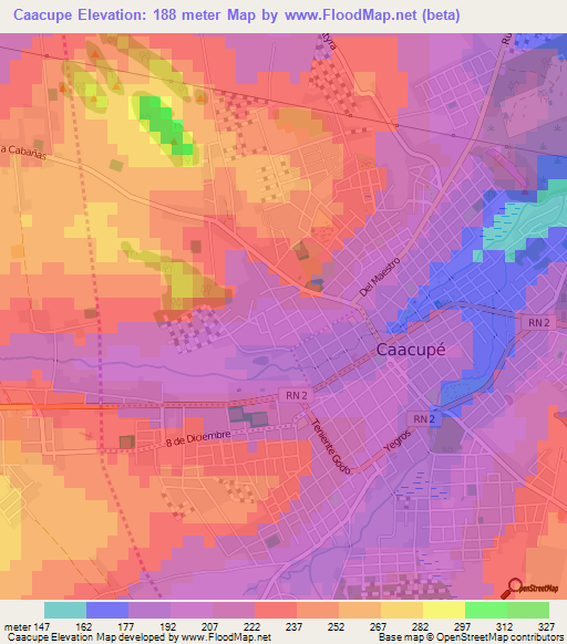 Caacupe,Paraguay Elevation Map