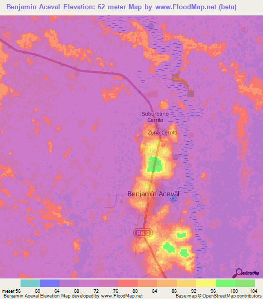 Benjamin Aceval,Paraguay Elevation Map