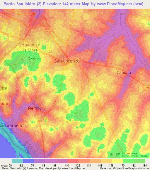 Barrio San Isidro (2),Paraguay Elevation Map