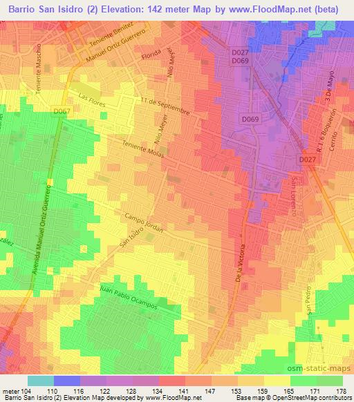 Barrio San Isidro (2),Paraguay Elevation Map