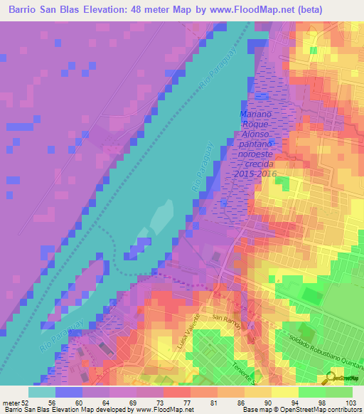 Barrio San Blas,Paraguay Elevation Map
