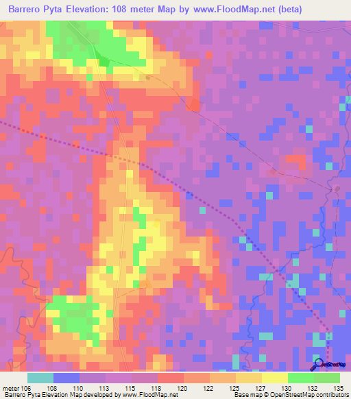 Barrero Pyta,Paraguay Elevation Map