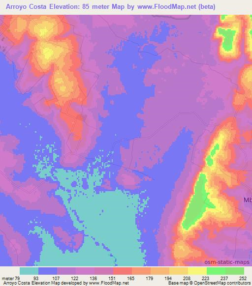Arroyo Costa,Paraguay Elevation Map