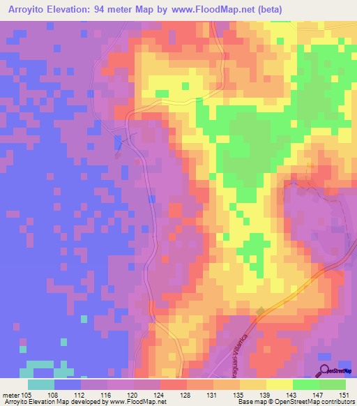 Arroyito,Paraguay Elevation Map