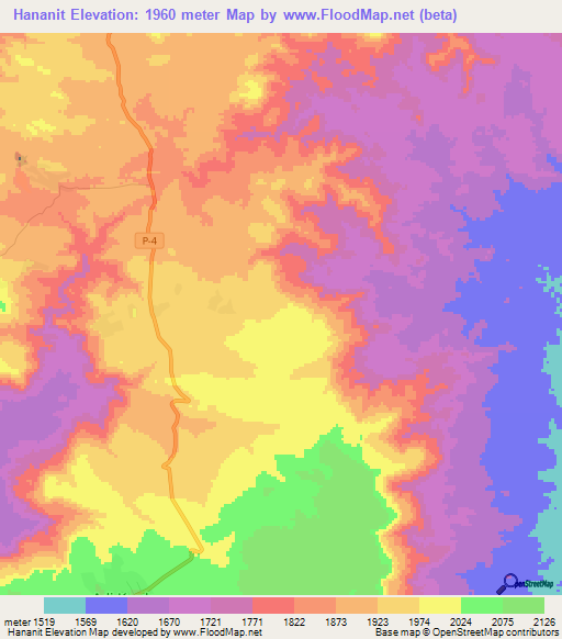 Hananit,Eritrea Elevation Map