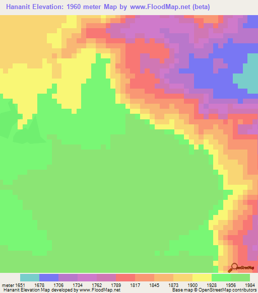 Hananit,Eritrea Elevation Map