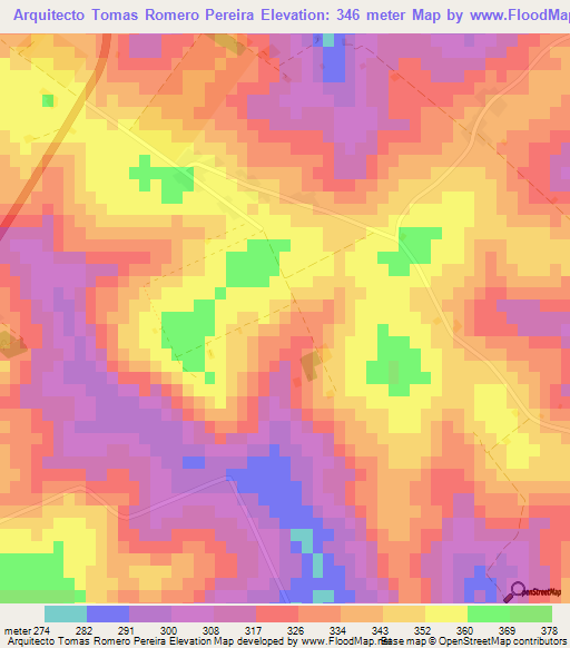 Arquitecto Tomas Romero Pereira,Paraguay Elevation Map