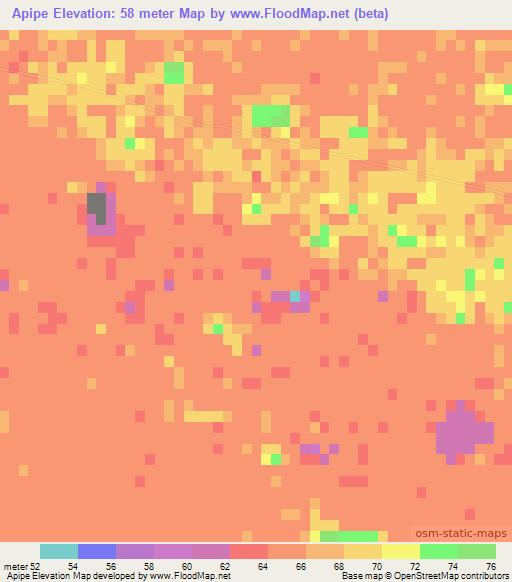 Apipe,Paraguay Elevation Map
