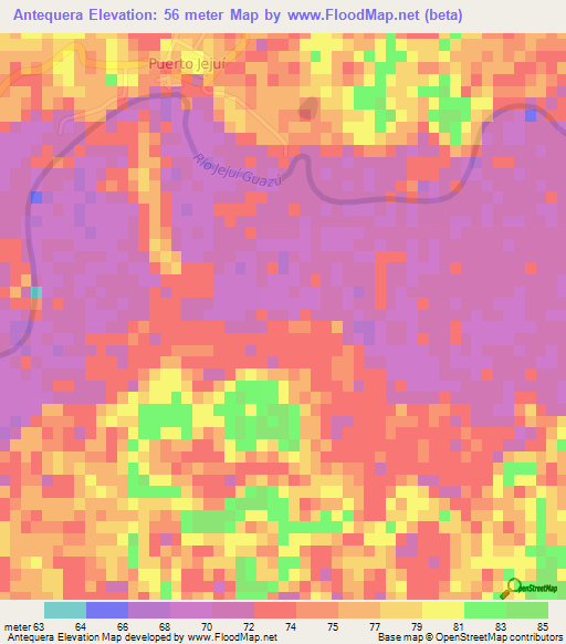 Antequera,Paraguay Elevation Map