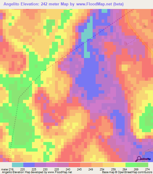 Angelito,Paraguay Elevation Map