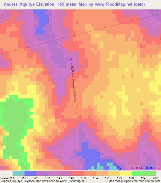 Andres Aquirye,Paraguay Elevation Map