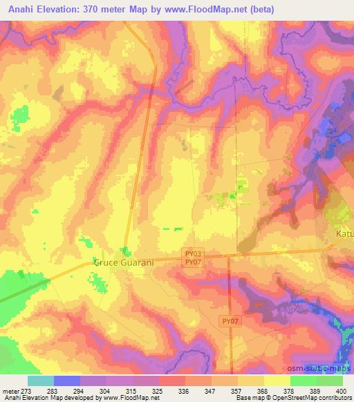 Anahi,Paraguay Elevation Map