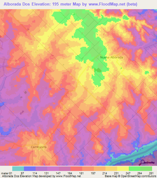 Alborada Dos,Paraguay Elevation Map