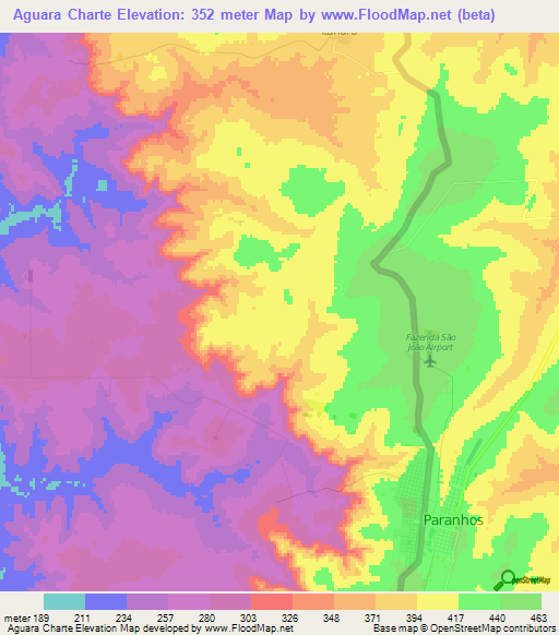 Aguara Charte,Paraguay Elevation Map