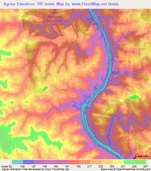 Agriex,Paraguay Elevation Map