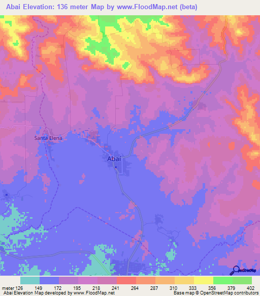 Abai,Paraguay Elevation Map