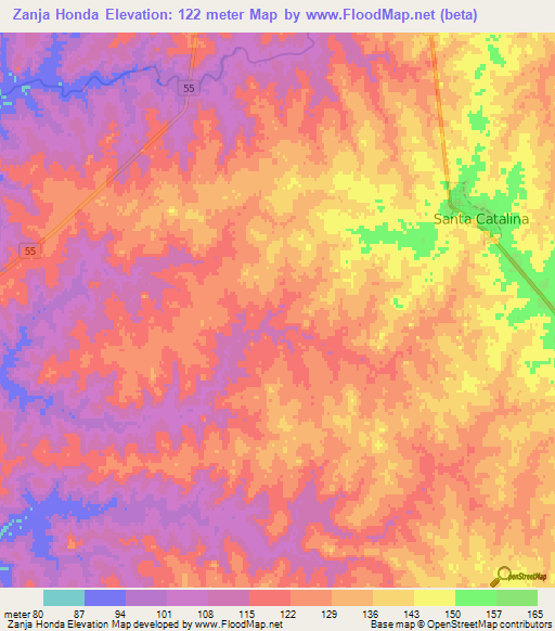 Zanja Honda,Uruguay Elevation Map