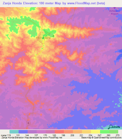 Zanja Honda,Uruguay Elevation Map