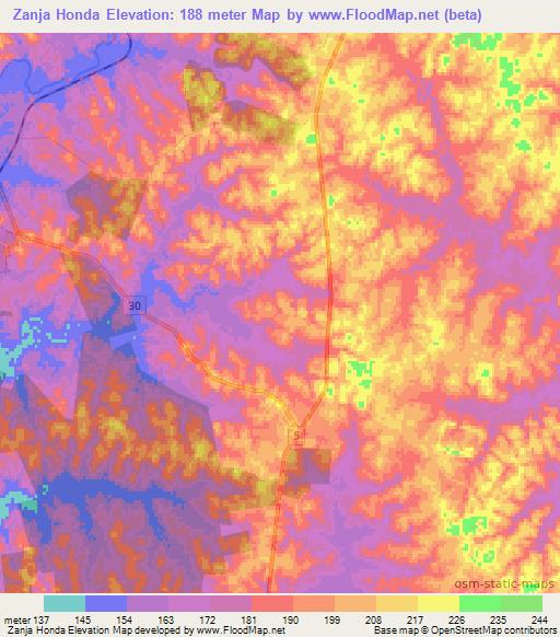Zanja Honda,Uruguay Elevation Map