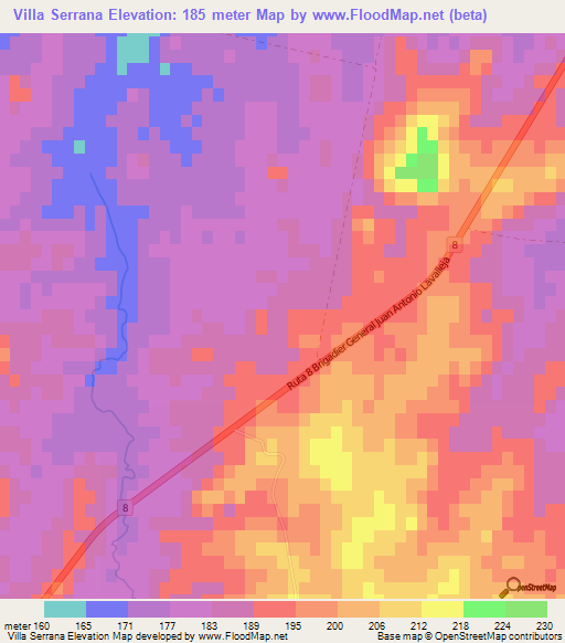 Villa Serrana,Uruguay Elevation Map